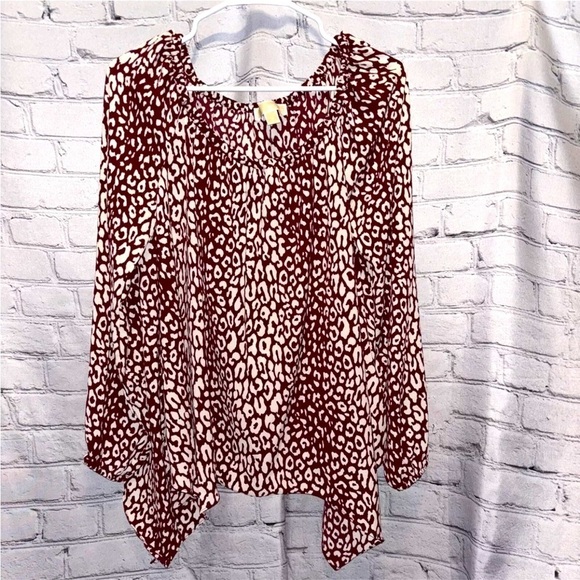 Michael Michael Kors Raspberry Animal Print Flowy Top Long Sleeve Blouse Size M - Picture 1 of 4